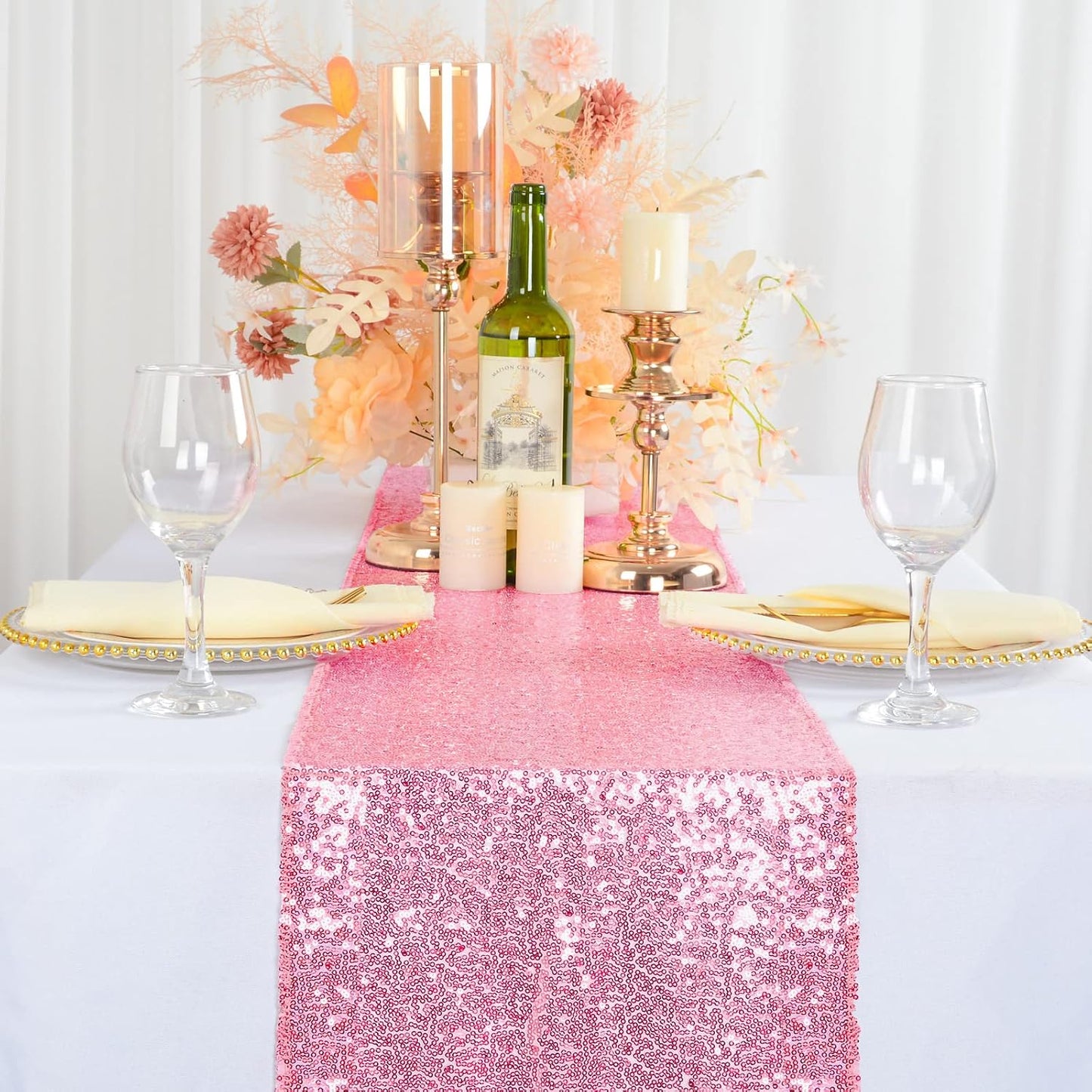ShinyBeauty 12x108-Inch Sequin Table Runner Pink Gold 1 Piece
