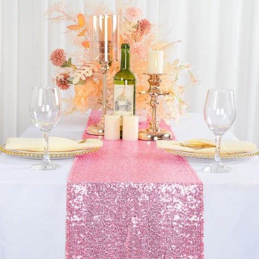 ShinyBeauty 12x108-Inch Sequin Table Runner Pink Gold 1 Piece