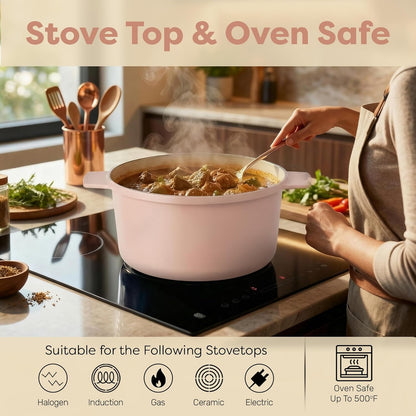 Gotham Steel 5 Qt Dutch Oven Pot with Lid, Nonstick Ceramic Dutch Oven Stock Pot, 10 in 1 Cooking Pot & Dutch Oven for Bread Baking, Lightweight, Oven & Dishwasher Safe – Pink
