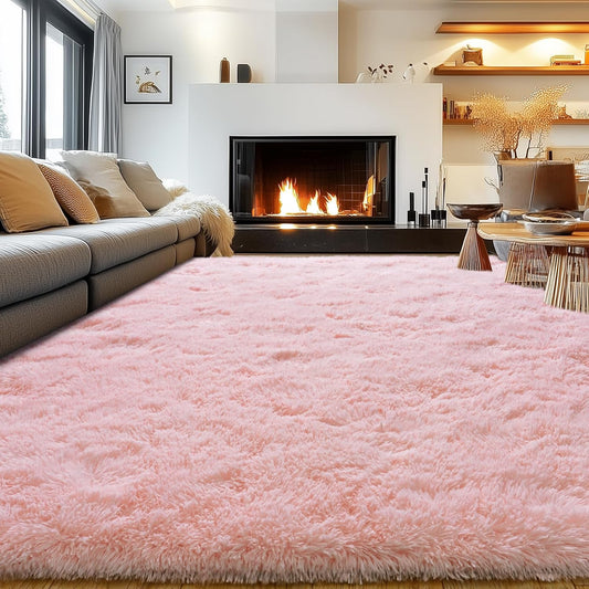 Rezutan Ultra Soft Pink Rugs for Bedroom 8x10 Feet, Fluffy Shag Area Rugs for Living Room, Large Comfy Furry Rug for Girls Kids Baby Room Decor Teenage Pastel Princess Rug, Non Slip。