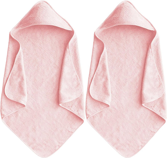 Baby Hooded Bath Towel 31.5"x31.5" Ultra Absorbent Cloud-Soft Cozy Coral Fleece, for Newborn Infant Toddler Up to 3 Years, Unisex Bathrobe Blanket 2PCS(Sakura Pink)