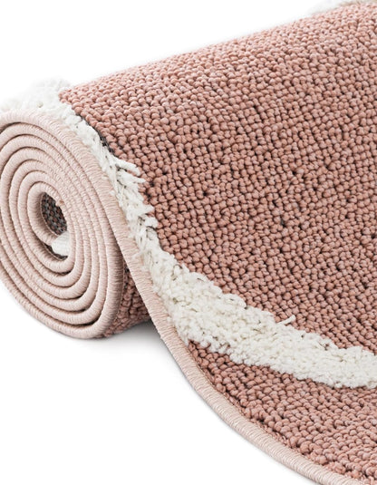Rugs.com - Boho Rug – 5 Ft Round Pink Easy-Clean Area Rug – Modern Textured Trellis Design, Perfect for Bedrooms, Nurseries, and Playrooms