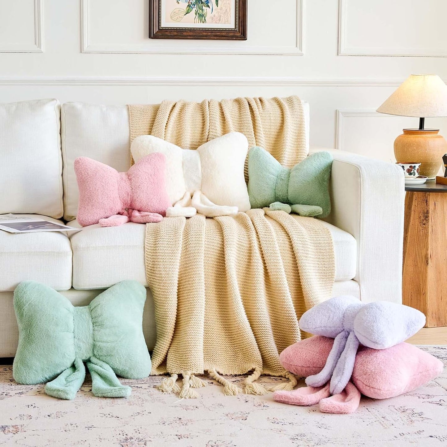 Lfsaaj Bowknot Pillow Dusty Pink Cute Bow Decorative Throw Pillows 12" Aesthetic Home Decor Bow Cushions Butterfly Knot Plush Pillow for Bedroom Couch