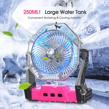Ausic Portable Misting Fans, [Max 35H Runtime] Pink Outdoor Cooling Fan for Patios, 8 Inch Battery Operated Rechargeable Fans, Water Spray Fan with LED Light for Pets/Travel Beach Camping Essential