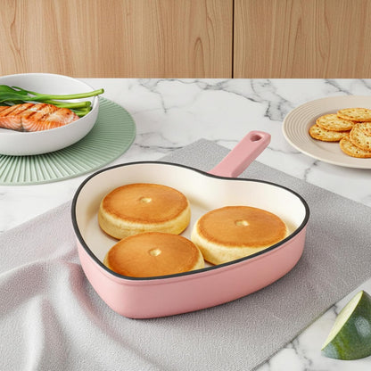 Qinyoung 9.2 Inch Enameled Cast Iron Heart Shaped Frying Pan, Pink Nonstick Heart Skillet for Oven and Stovetop, Mother's Day Kitchen Cooking Gift