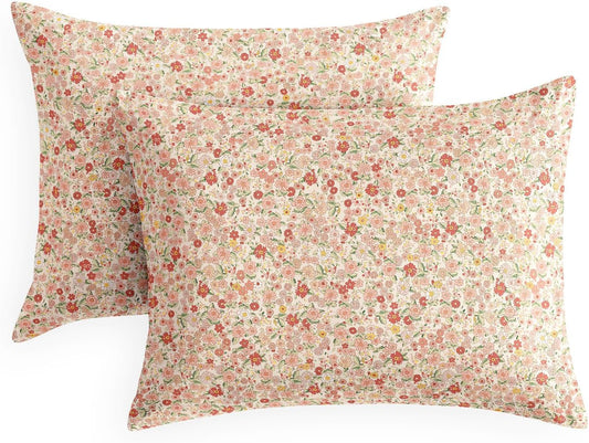Wake In Cloud - Floral Pillow Cases, Cute Vintage Flower Shabby Chic Coquette Cottagecore Aesthetic, Set of 2 Soft Pillowcases Pillow Shams Covers, Cream Pink, Standard Size 20x26 Inches