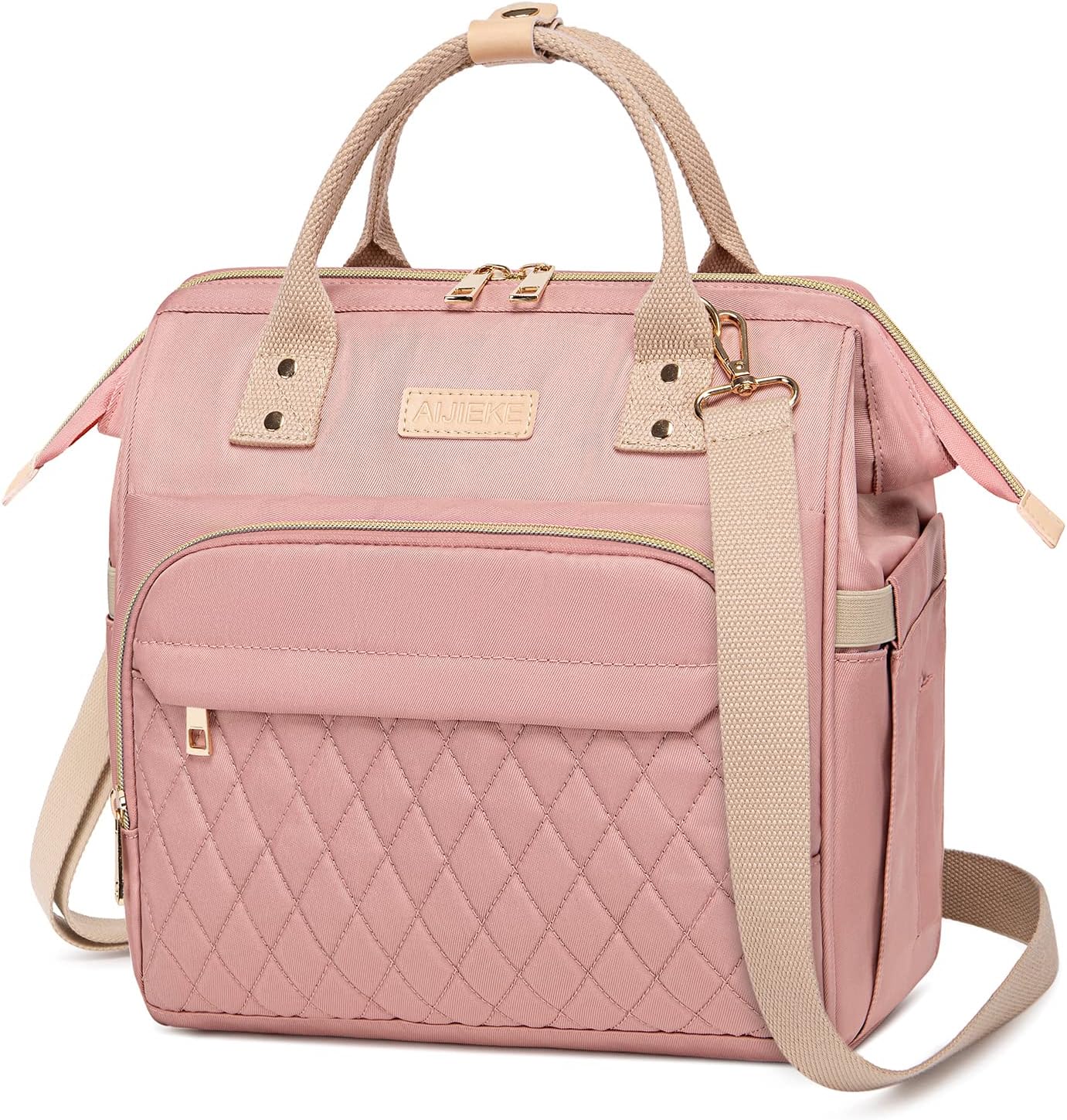 AIJIEKE Large Insulated Lunch Bag for Women, Stylish Leakproof Lunch Box for Work with Multi-Pockets & Adjustable Strap, Reusable Thermal Lunch Tote Cooler for Adult, Picnic, Beach, Pink
