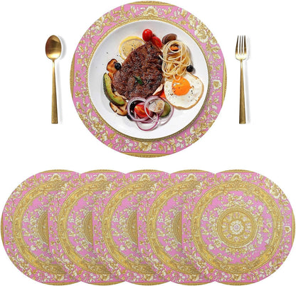 Retro Flower Pattern Gold and Peach Fabric placemats Round Reusable Chalkboard placemats placemat Washable Solid placemats for Dining Table Waterproof placemats for Kitchen Table 6 Place mats