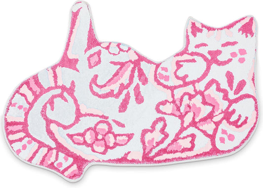Tinideya Delft Cat Shape Bath Rug Cat Shaped Bathroom Mat 23" x 32" Rugs for Home Decor Cute Soft Tufted Mats Non Slip Absorbent Floor Carpet for Bedroom Porch Kitchen (Pink)