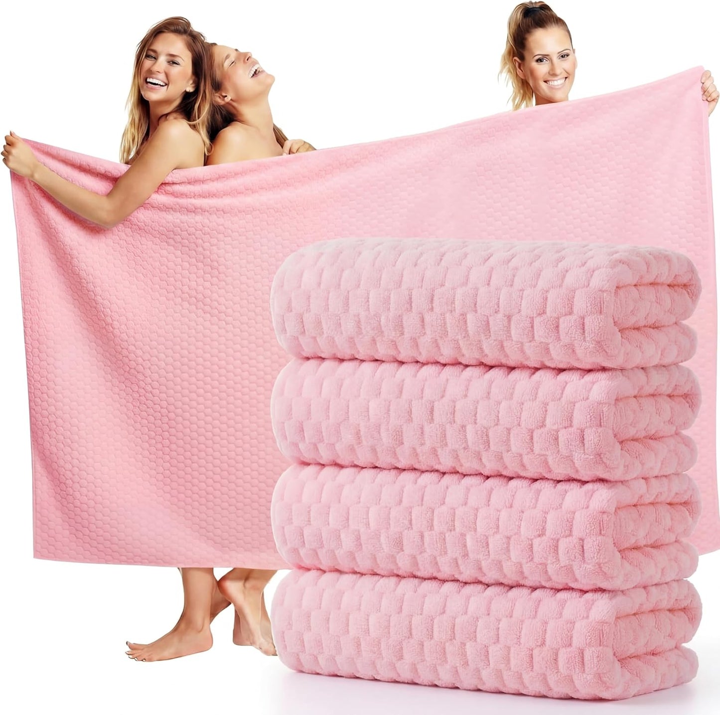 Peryiter 4 Pcs Oversized Bath Towels 40 x 80 Inch Extra Large Pink Bath Sheets for Adults Jumbo Microfiber Towel Coral Velvet Highly Absorbent Bathroom Towels for Adults Home Beach