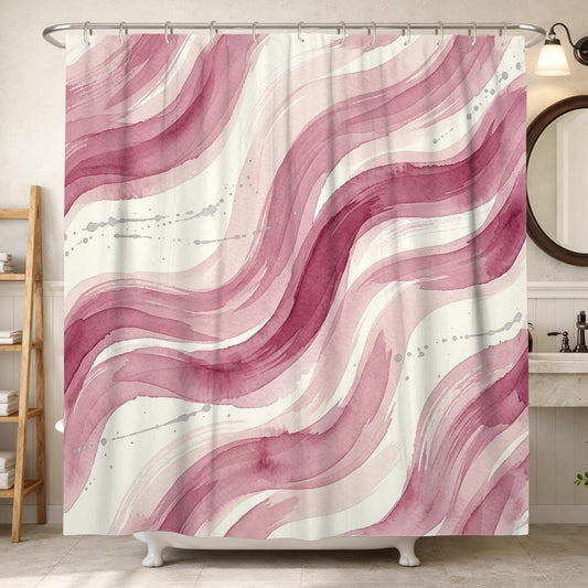 Waves Shower Curtain, Abstract Modern Brush Patterns Curves Summer Peach Washable with Hooks Bathtub Cloth Curtains Decor for Bathroom Guest Room 72x78 Inch