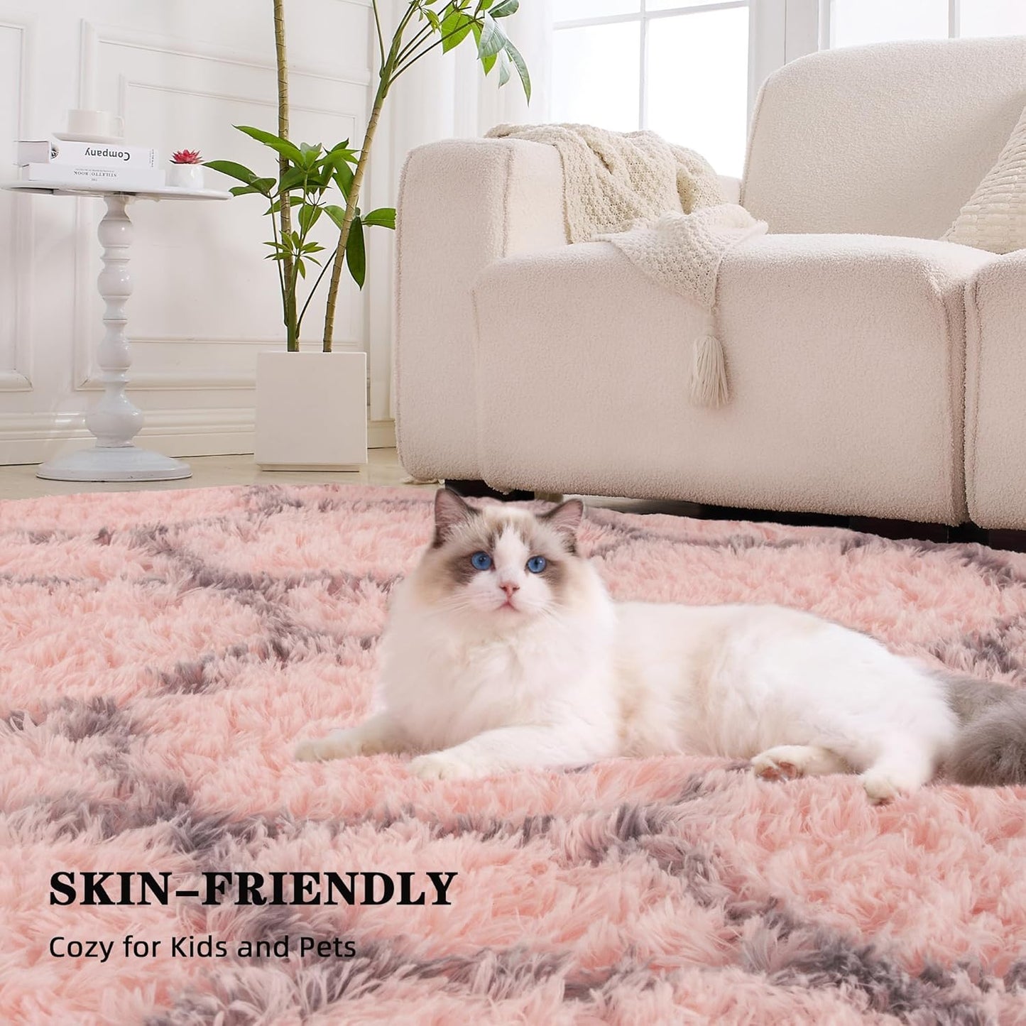 6x9 Pink Area Rugs for Living Room Bedroom, Washable Large Fluffy Throw Rug, Geometric Soft Plush Shaggy Floor Carpet for Nursery Kids Girls Boys Teen Dorm Home Decor Aesthetic, Pink/Grey