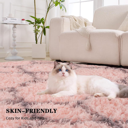 6x9 Pink Area Rugs for Living Room Bedroom, Washable Large Fluffy Throw Rug, Geometric Soft Plush Shaggy Floor Carpet for Nursery Kids Girls Boys Teen Dorm Home Decor Aesthetic, Pink/Grey
