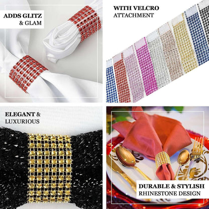 Efavormart 10 Pack Pink Diamond Rhinestone Napkin Ring with Self Adhesive Strip for Wedding Banquet Party