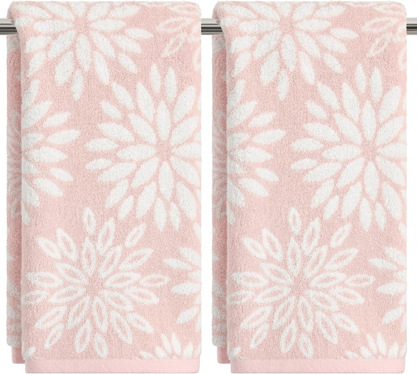 Artoid Mode 2 Pcs Beige Pink Dahlia Floral Jacquard Hand Towels for Bathroom, 100% Cotton Soft Absorbent Bathroom Decor Towels, 13.7 x 29.5 Inch