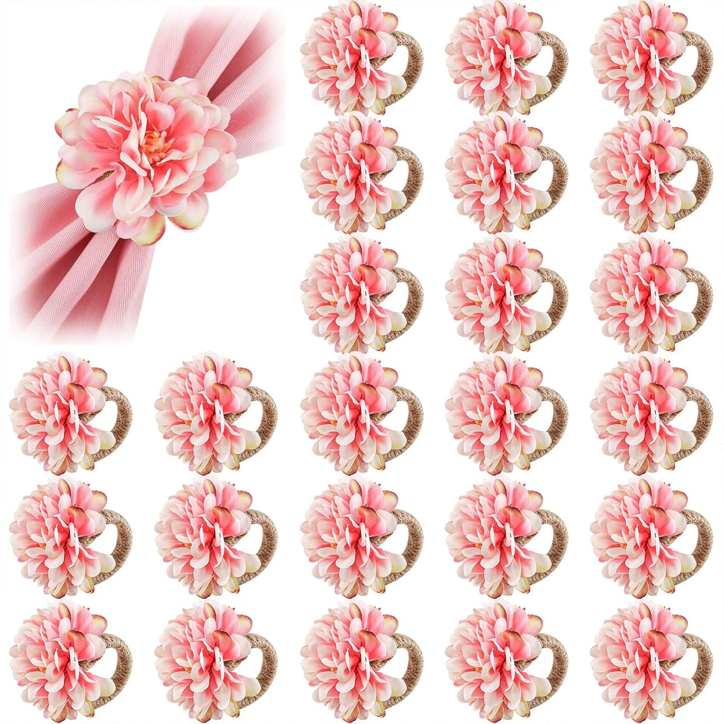 24 Pcs Flower Napkin Rings Daisy Flower Handcraft Floral Napkin Holder Rings for Wedding, Holiday Banquet, Luncheons, Birthday Party Dining Table Decor
