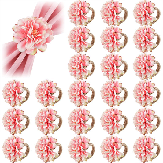 24 Pcs Flower Napkin Rings Daisy Flower Handcraft Floral Napkin Holder Rings for Wedding, Holiday Banquet, Luncheons, Birthday Party Dining Table Decor