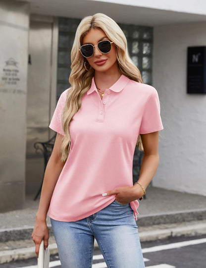 MAGCOMSEN Women's Polo Shirts Cotton 3-Button Short Sleeve Collared Tops Summer Cool Shirt Uniform Casual Shirts