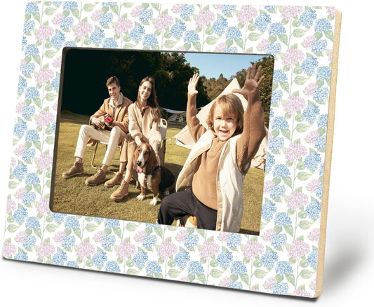 Hydrangea Picture Frame 4x6, Blue and Pink Chinoiserie Floral Photo Frame, Rustic Cottagecore Flower Botanical Picture Photo Frames for Desk Tabletop Wall Display Decoration