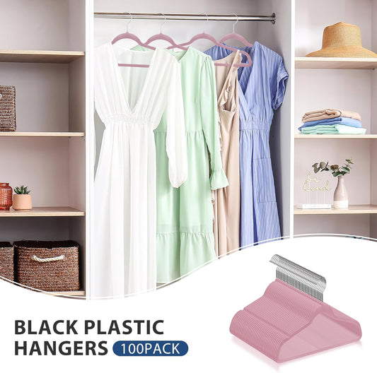 ZENY Velvet Hangers 100 Pack, Non-Slip Clothes Hangers, Suit Hangers with Shoulder Notches, Pants Bar, 360° Swivel Hook, Space-Saving, for Closet (Pink)