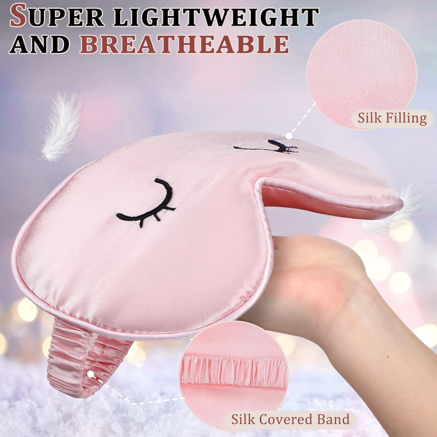 Geyoga 2 Pcs Cute Sleep Eye Masks for Adult Silk Sleep Eye Cover Cute Lightweight Adjustable Eyeshade Mask Satin Night Eyeshade Covers with 2 Pcs Storage Bag(Adult, Pink)