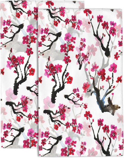 Hand Towels Set of 2 Pink Blooming Flowers Towels for Bathroom Soft Absorbent Decorative Hand Bath Towels Dish Towels for Kitchen Sports Gym Yoga Home Decor 14 x 28 in