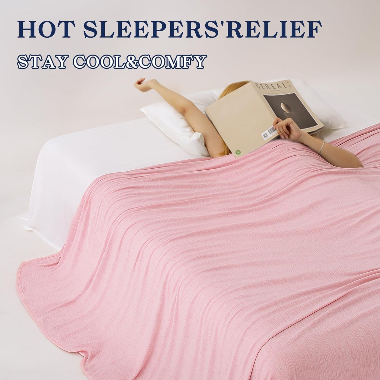 DOWNCOOL Cooling Blanket King Size, Pink Summer Blanket for Hot Sleeper and Night Sweats, Lightweight Soft Q-Max>0.4 Arc-Chill Cool Blanket