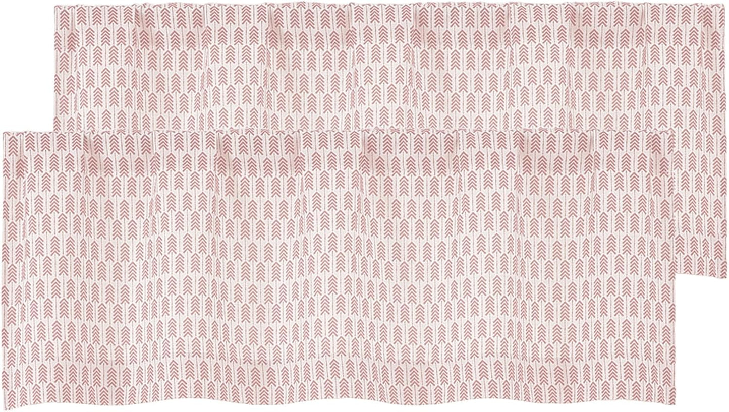 Lecloud Pink Valances for Windows 14 Inch Length 2 Pcs, Light Filtering Faux Linen Modern Window Valances, Arrow Pattern Rod Pocket Small Curtains for Bedroom Bathroom Basement, 52" W x 14" L