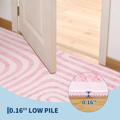 Garvee 5X7 Area Rugs, Abstract Modern Washable Rugs, Non-Slip Low-Pile Soft Floor Carpet for Bedroom, Living Room, Dining Room, Pink