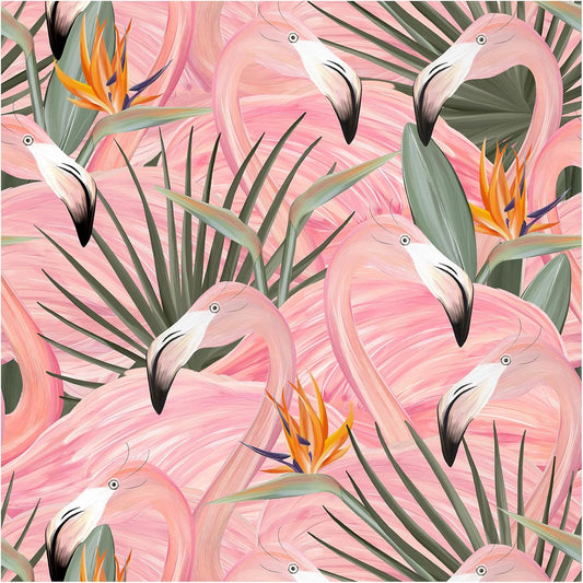 HAOKHOME Pink Wallpaper Peel and Stick Tropical Flamingos Removable Stick on Contact Paper for Bedroom Pink/Green/Orange 17.7in x 9.8ft