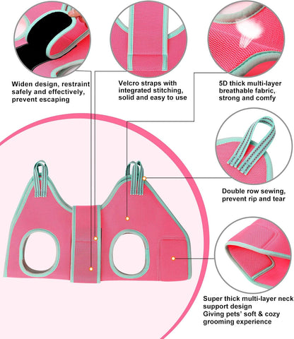 Kkiimatt Dog Grooming Hammock,XS Pink Hanging Harness Holder for Nail Clipping/Trimming,Grooming Sling Hanger with Thick Fabric Neck Support,Strap Restraint for Claw Care