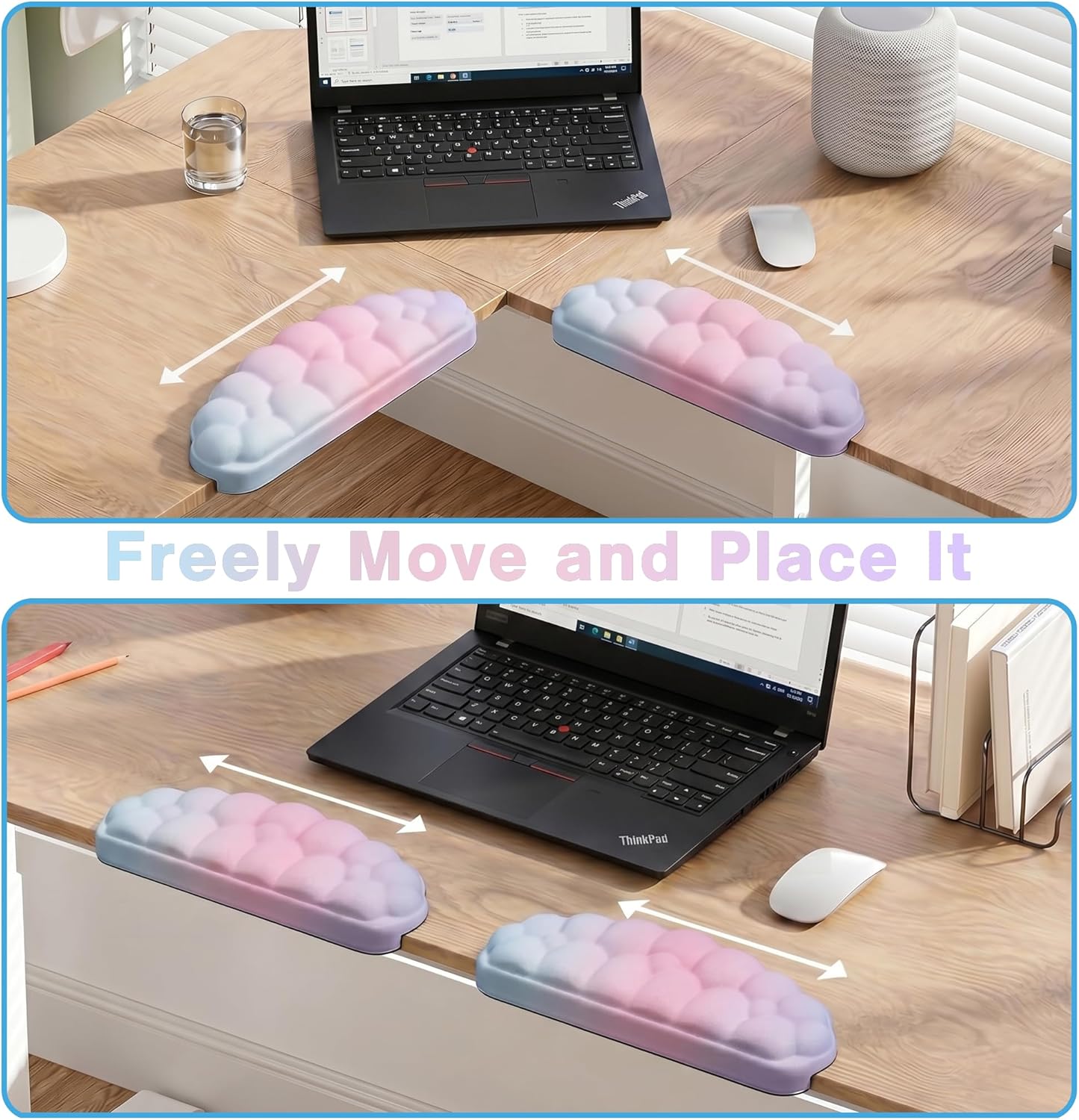 L-Shaped Desk Elbow Pad for Desk Cloud Wrist Rest for Computer Keyboard and Mouse Elbow Wrist Support Padding Non-Slip 2 Pack Ergonomic Desk Edge Cushion Arm Rest for Desktop Gaming Office Pink Purple
