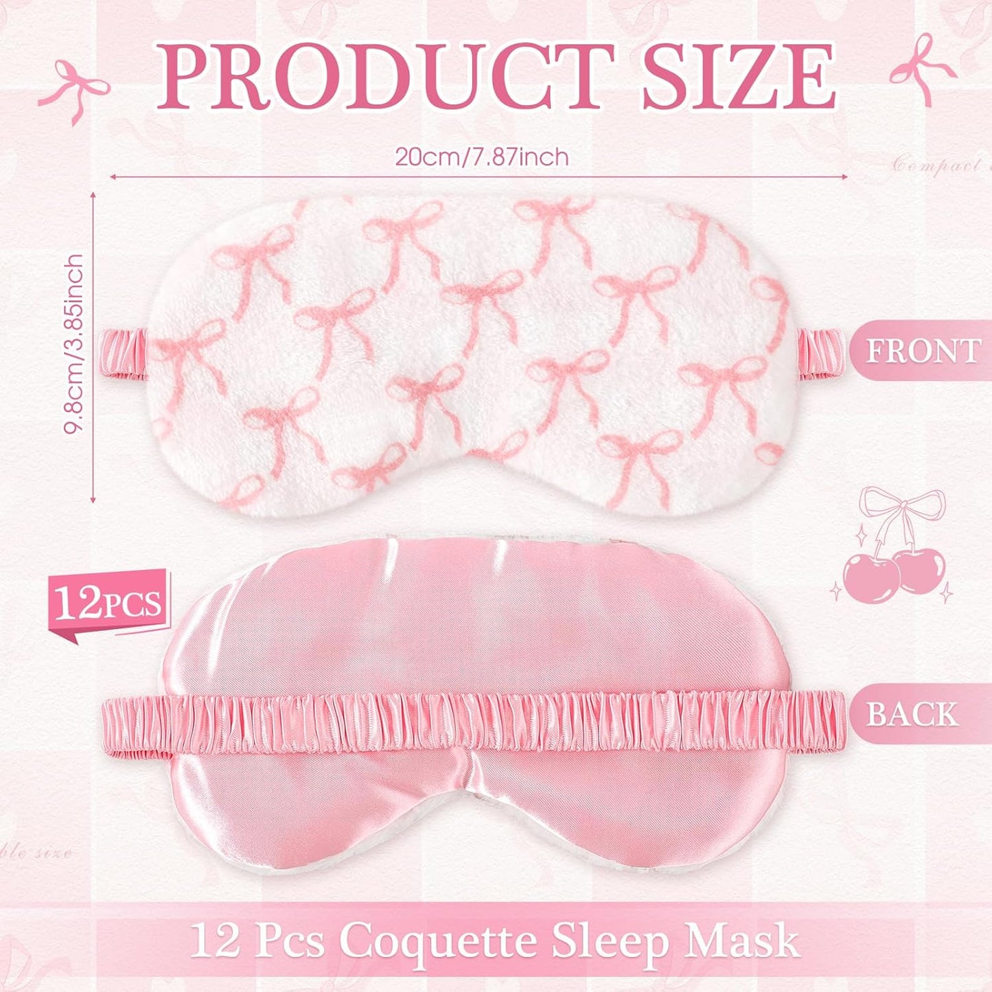 Honeydak 12 Pcs Silk Sleep Masks for Women Girls Bow Party Favors Adjustable Eye Masks for Birthday Sleepover Spa Sweet 16 Party Gifts (Pink,Warm)