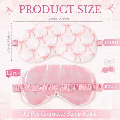 Honeydak 12 Pcs Silk Sleep Masks for Women Girls Bow Party Favors Adjustable Eye Masks for Birthday Sleepover Spa Sweet 16 Party Gifts (Pink,Warm)