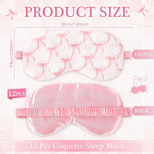 Honeydak 12 Pcs Silk Sleep Masks for Women Girls Bow Party Favors Adjustable Eye Masks for Birthday Sleepover Spa Sweet 16 Party Gifts (Pink,Warm)