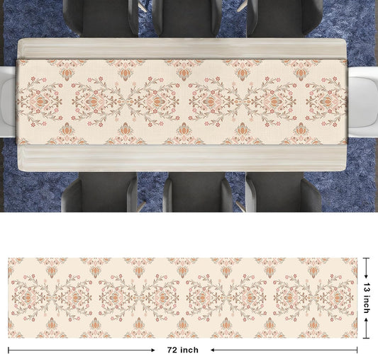 Boho Floral Pink Table Runner, Vintage Art Farmhouse Runner 13x72 Inches Long for Dining Tables Decor, Cottagecore Style, Party and Home Decoration Collection