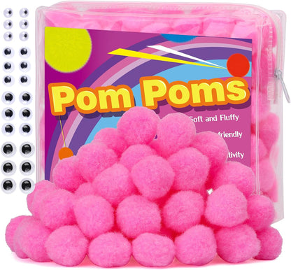 Veroave Pink Pom Poms, 150 PCS 1 Inch Pom Poms for Crafts, Fuzzy Puff Balls for DIY Art Creative Crafts Decorations, Crafts Pom Poms Balls for Valentine's Day, Women's Day, Mother's Day