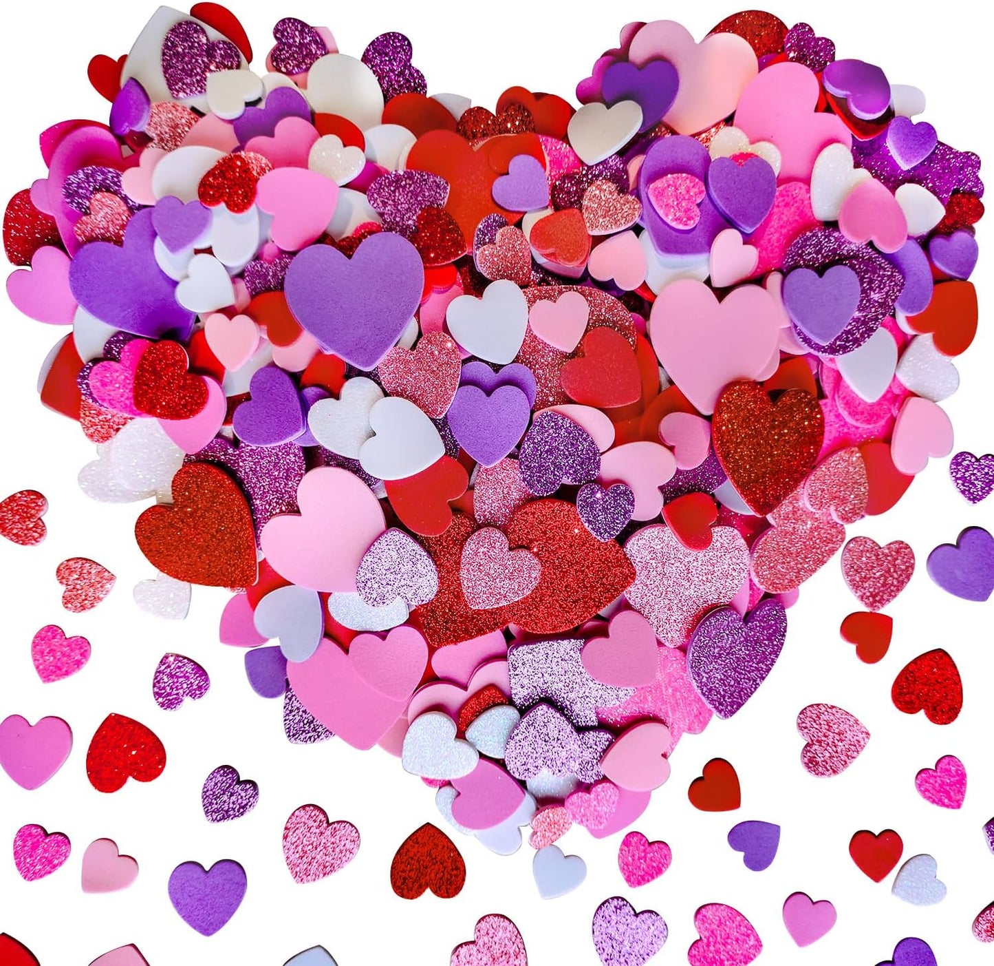 600 Pcs Foam Heart Stickers Red Pink Rose White Purple Hearts Self-Adhesive Stickers for Valentines Day Birthday Party Decor DIY Scrapbooks Greeting Cards Arts Craft Supplies