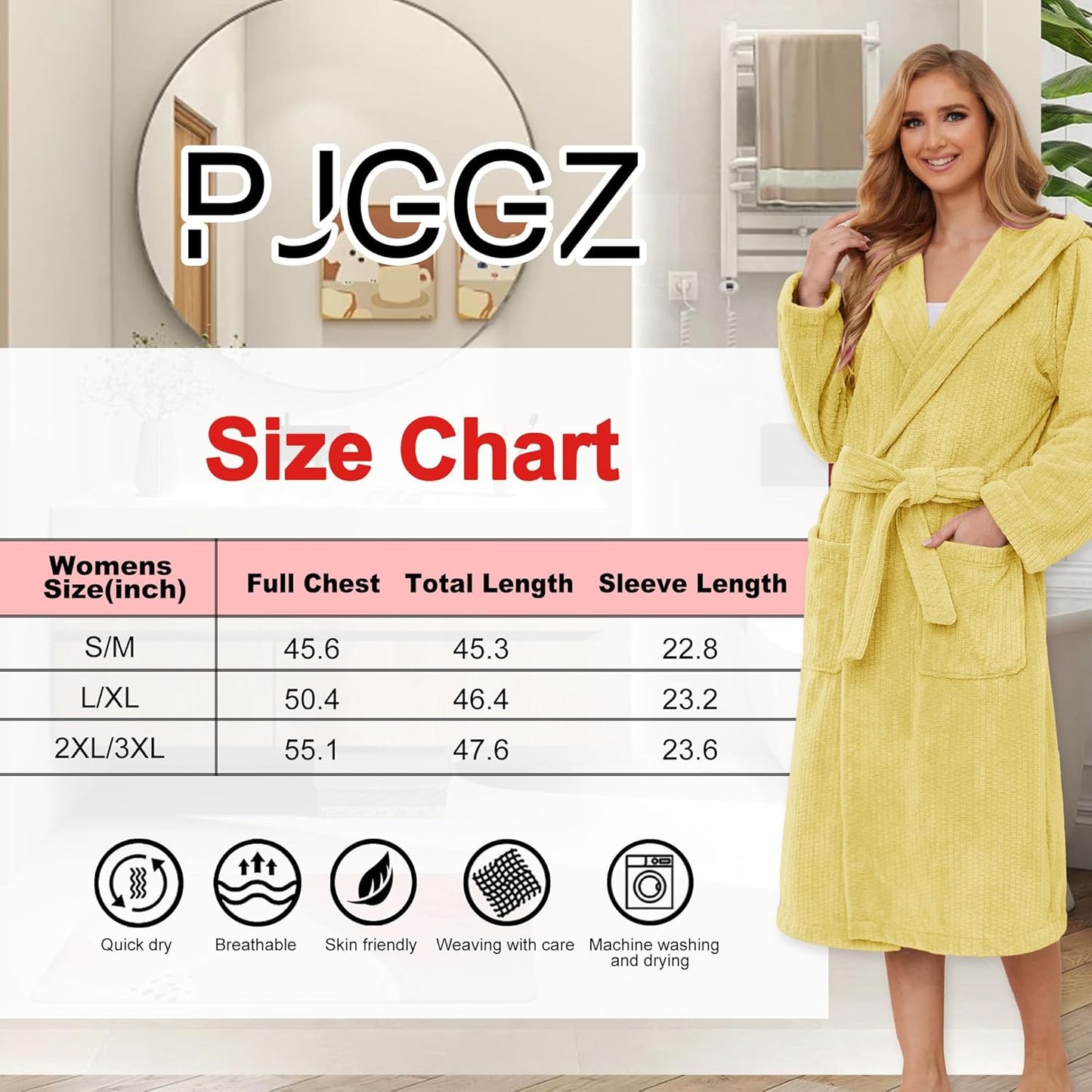 PJGGZ Hooded Bathrobes for Women, Soft Long Towel Robes for Women - Quick Dry yet Warm