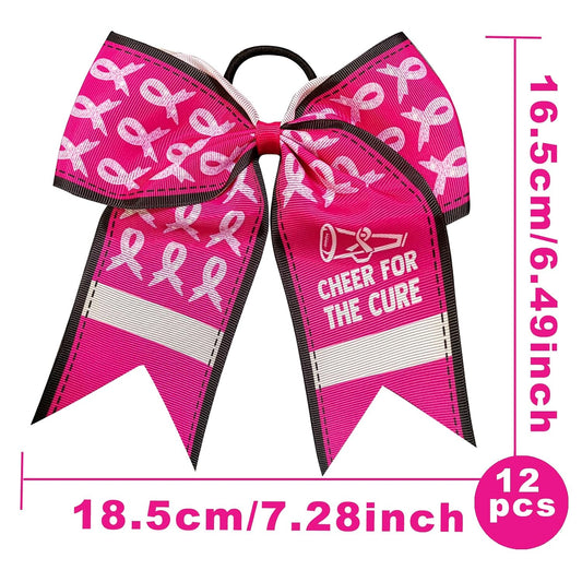 7 Inch Breast Cancer Awareness Football Cheer for The Cure Pink Ribbon Hair Bow Ponytail Holder Elastic Cheerleader Hair Band Hair Accessories for for Teens Women(B)