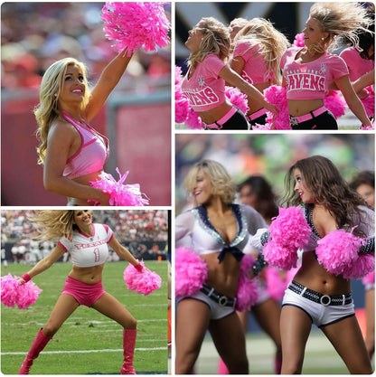 6 Pcs Metallic Cheerleading Pom Poms, 12Inch Cheerleader Pompoms with Baton Handle for School Team Sports Games Dance Cheer