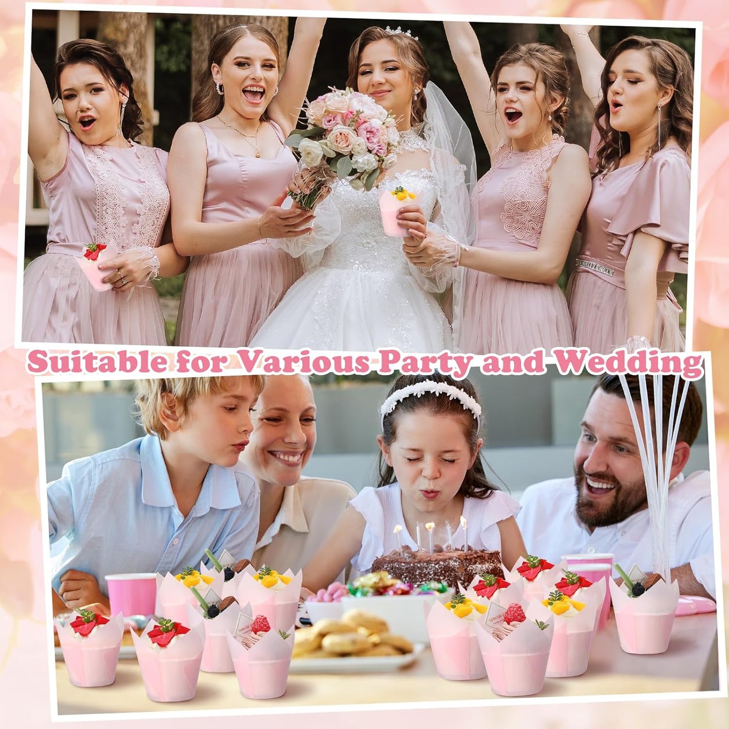 600 Pcs Tulip Cupcake Liners for Baking Muffin Liners Printed Baking Cups Holders Greaseproof Wrappers Decoration for Cupcake Bouquet Birthday Party Wedding Bride Shower (Light Pink)