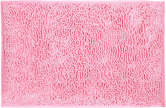 LanYunUmi Rugs for Bathroom Slip-Resistant Shag Chenille Bath Mat Extra Soft and Absorbent Rug Shower Room Machine-Washable Fast Dry（Pink 17"x24"）
