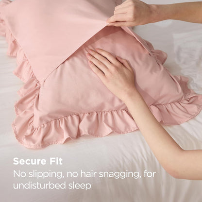 Bedsure Ruffle Pillow Cases, Pillow Shams Queen Size Set of 2, Double Brushed Microfiber, Decorative Ruffled Pillow Covers with Envelope Closure, Wrinkle Fade Resistant, 20" x 30", Blush Pink