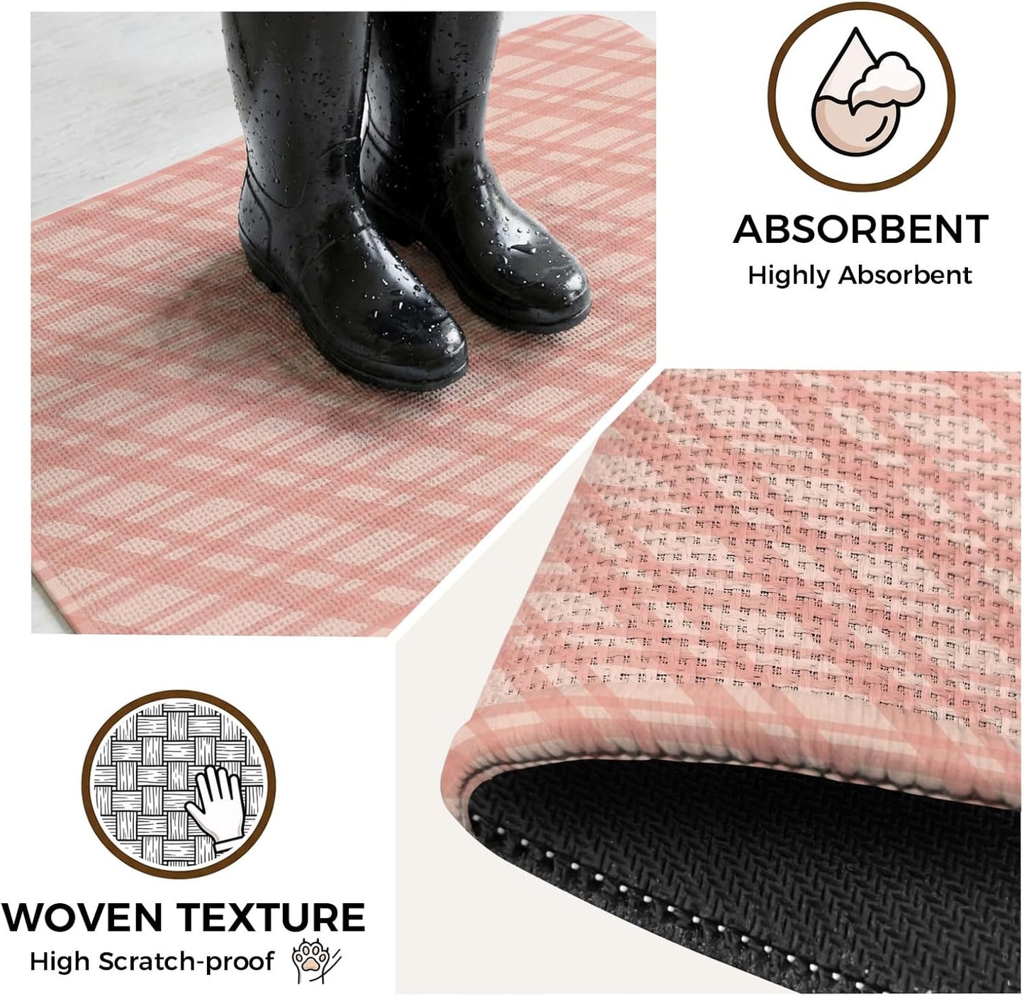 Bathroom Rugs 19.7x31.5 Inch, Pink Stripes Non Slip Rugs Washable Low Pile, Modern Minimalist Texture Front Door Mat Entryway Rug with Rubber Backing