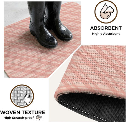 Bathroom Rugs 19.7x31.5 Inch, Pink Stripes Non Slip Rugs Washable Low Pile, Modern Minimalist Texture Front Door Mat Entryway Rug with Rubber Backing