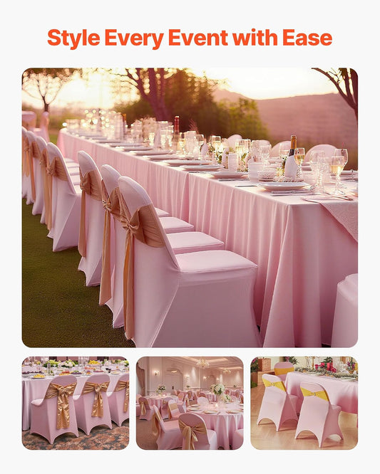 VEVOR Chair Covers, Polyester Spandex Chair Cover, Stretch Slipcovers for Wedding Party Dining Banquet Flat-Front Chair Covers (Pink-c, 50PCS)