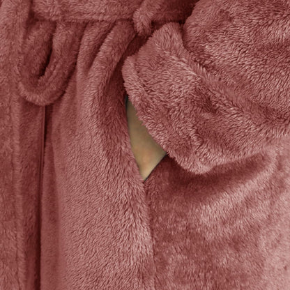 Women's robe with Hood,Soft Long Towel Robes for Women,Teddy Fleece bathrobe for women Soft Warm Hooded Lounge Robe