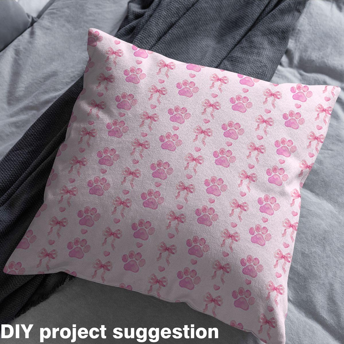 Erosebridal Girly Bow Knot Fabric By the Yard Light Pink Purple Cute Dog Paw Print Upholstery Fabric Teens Girl Coquette Ribbon Bow Decorative Fabrics Kawaii Animal Footprints DIY Art,2 Yards