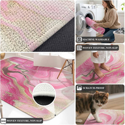 Living Room Rug Minimalist Style Modern Pink Waves Area Rug Washable Rugs for Bedroom Dining Room, Abstract Art Non-Slip Absorbent Floor Carpet Area Rugs 47x63in